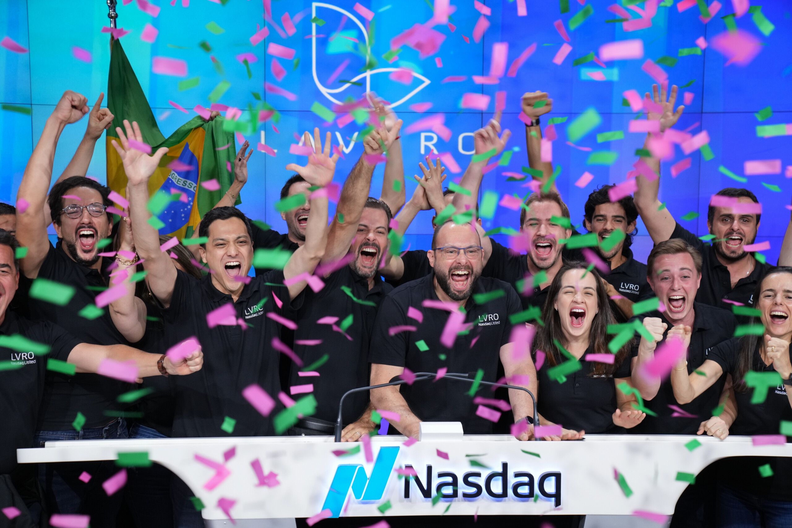 Evento de abertura de capital da Lavoro na Nasdaq. À frente, o CEO Ruy Cunha. Foto: Divulgação